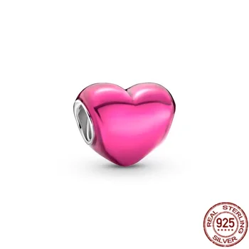 Новые поступления Стерлингового Серебра 925 пробы с металлическим розовым, красным, фиолетовым, зеленым сердечком, бусины-шармы подходят к оригинальному браслету Pandora, подарку ювелирных изделий своими руками - Изображение 2  