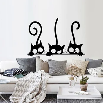 Милые Три черных кота, наклейки на стену своими руками, украшение комнаты с животными, индивидуальные виниловые наклейки на стены - Изображение 2  