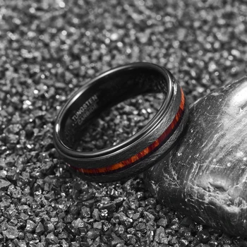 Кольцо из карбида вольфрама NUNCAD 8 мм, Гальваническое покрытие, Черная отделка, инкрустация Ласа, Деревянные ступеньки, Мужские Обручальные кольца, ювелирные изделия - Изображение 2  