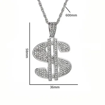 Хип-хоп Рэп Золотого цвета Ожерелье с подвеской в виде доллара США Цепочка Аксессуары Хрустальные ожерелья для женщин и мужчин Bling Jewelry - Изображение 2  