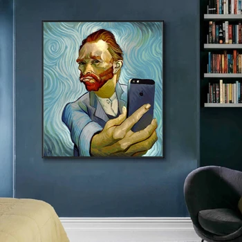 Забавная фигурка Ван Гога, селфи на телефон, абстрактная живопись, портрет Ван Гога, плакаты и принты, настенные панно для домашнего декора - Изображение 2  