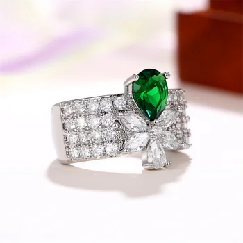 Huitan, Сверкающие зеленые / Белые кольца с кубическим цирконием, Недавно разработанные свадебные аксессуары для помолвки для женщин, роскошные модные украшения - Изображение 2  