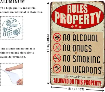 Правила собственности Запрещено употреблять алкоголь, наркотики, курение, оружие Винтажный плакат Жестяная вывеска Ванная Комната Дом Сад Ретро - Изображение 2  
