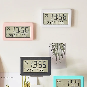 Настенные цифровые часы с дисплеем температуры влажности и времени, мини-настенные часы для спальни, гостиной, термометр-гигрометр - Изображение 2  