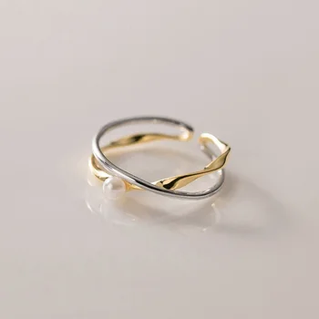 SRCOI Модные Полые Скрещенные Жемчужные кольца для женщин Темперамент Индивидуальность Регулируемые Открывающиеся кольца Корейская бижутерия - Изображение 2  