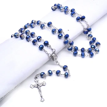 Католическое ожерелье из четок, хрустальные бусины, подвеска с распятием, Модные религиозные украшения для женщин, подарок на Крещение - Изображение 2  