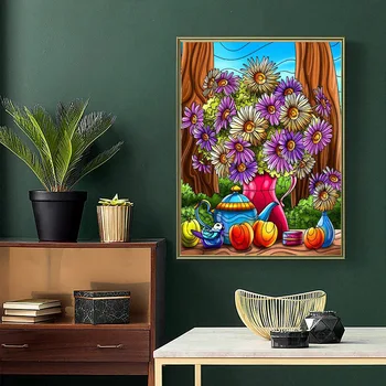 5D Алмазная живопись своими руками, Новая ваза для цветов, набор для вышивания крестиком, полная дрель, вышивка, мозаичное художественное изображение, стразы, подарок для домашнего декора - Изображение 2  