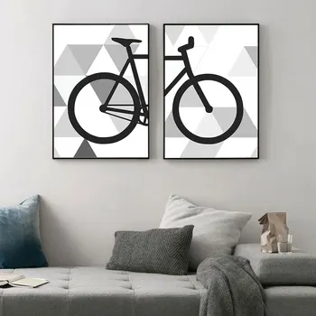 Черный велосипедный плакат с принтом в скандинавском стиле Скандинавская картина на холсте Простота Настенная картина для декора гостиной без рамы - Изображение 2  