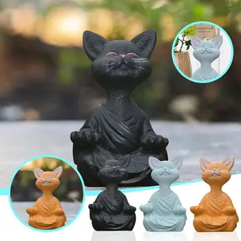 Статуя кота для медитации из смолы, Сидящий Дзен-кот, украшение для дома и сада, Ремесленная Декоративная скульптура - Изображение 2  