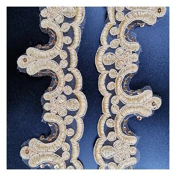 Нежный 2 ярда золотого шнура с цветочным узором Venise, Венецианская сетка, кружевная отделка, аппликация для шитья, рукоделие для свадьбы, 8 см - Изображение 2  