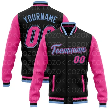 Изготовленная на заказ розовая бейсбольная куртка с 3D-принтом Miami, куртка-бомбер с полной застежкой университетской формы Letterman - Изображение 2  