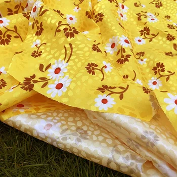 Жаккардовая ткань с принтом, Тканевая фабрика, изготовленная на заказ, женская юбка из атласа с хризантемой, пошив полиэстеровой ткани для платья - Изображение 2  