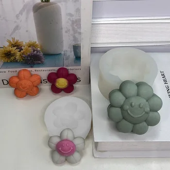 Силиконовая форма со смайликом в виде цветка подсолнуха, гипсовый пластырь для ароматерапии, силиконовая форма для мыла ручной работы, формы для мыловарения - Изображение 2  