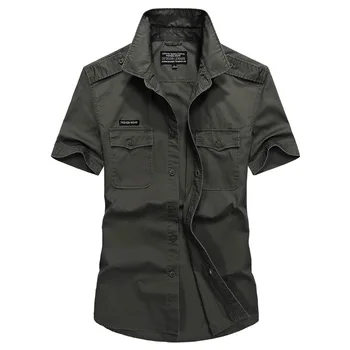 Новые мужские летние рубашки с короткими рукавами, много карманов, рубашки в стиле милитари, высококачественные мужские хлопчатобумажные повседневные рубашки на открытом воздухе, Размер 3X - Изображение 2  