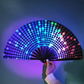 Красочный УЛЬТРАФИОЛЕТОВЫЙ флуоресцентный складной веер ручной работы, китайский/Японский градиентный Красочный Светоотражающий Складной веер для бара-клуба - Изображение 2  