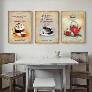 Ретро-плакаты с кофе, чаем, шоколадным тортом, картины на холсте и принты, Настенный художественный плакат, украшение кухни - Изображение 2  