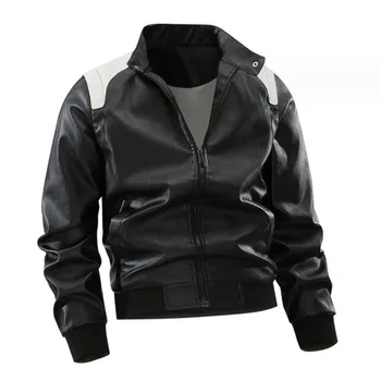 2023 Осень Зима Мужская мотоциклетная куртка Повседневные байкерские пальто из искусственной кожи с флисовой подкладкой плюс бархатное теплое толстое пальто - Изображение 2  