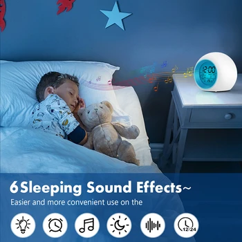 Детский будильник -цифровые часы с подсветкой для пробуждения с 7 сменами цветов, управлением нажатием и функцией повтора для спален - Изображение 2  