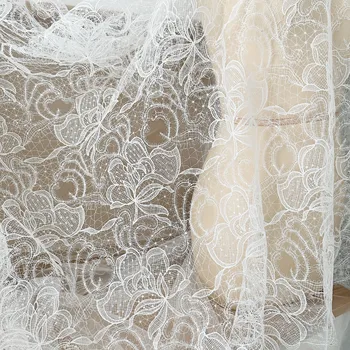 Элегантные цветочные Полые Вышивки, блестки, Кружевная ткань для женского платья белого цвета, 1 метр - Изображение 2  