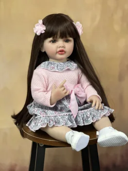 Кукла BZDOLL с полностью мягким силиконовым телом Reborn Baby Girl Doll 55 см 22 дюйма, реалистичная игрушка для купания принцессы малышки Бебе, подарок на день рождения - Изображение 2  