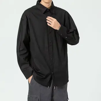 Однотонные рубашки для мужчин, осенняя уличная одежда для подростков с красивым темпераментом, стильная одежда для отдыха в корейском стиле с длинным рукавом - Изображение 2  