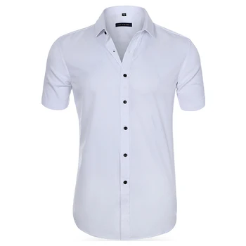 2023 Новая Мужская деловая рубашка, мужские рубашки-карго с коротким рукавом, повседневная однотонная рубашка из 100% хлопка, мужская рабочая рубашка с карманами - Изображение 2  