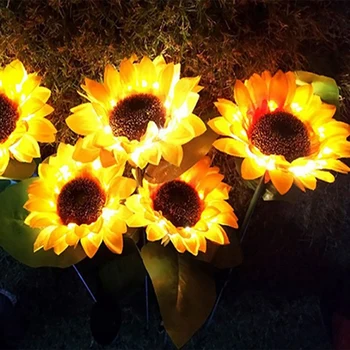3X Светодиодный солнечный светильник в виде цветка подсолнуха, наружный водонепроницаемый светильник для украшения сада, газона - Изображение 2  