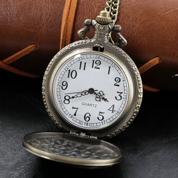 Бронзовая эмблема в виде головы зверя Мужские и женские ювелирные изделия Ожерелье Часы Винтажная цепочка Высококачественные стальные кварцевые карманные часы - Изображение 2  