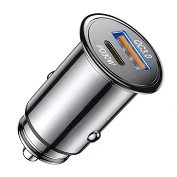 2X Металлическое мини-автомобильное зарядное устройство Qc3.0 48 Вт USB Type C, автомобильная зажигалка One Drag Two, быстрое автомобильное зарядное устройство для мобильного телефона - Изображение 2  