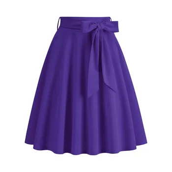 Женская элегантная юбка с поясом в стиле ретро, однотонная плиссированная юбка трапециевидной формы с высокой талией. - Изображение 2  