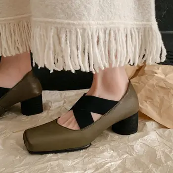 2024 Новое поступление, высококачественная женская обувь из натуральной кожи на каблуках, эластичная лента, Однотонная модная вечеринка, Свадебные туфли на высоком каблуке - Изображение 2  