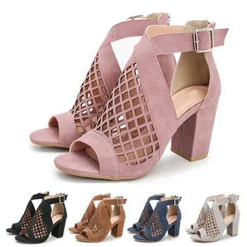 Женская обувь на высоком качественном кожаном каблуке, Модные женские босоножки на низком каблуке, Удобные Римские женские босоножки с открытым носком - Изображение 2  