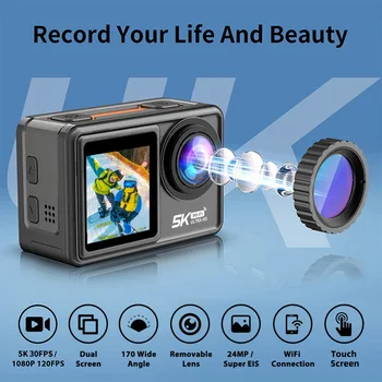 Экшн-камера 5K 60FPS EIS Видео с Дополнительным Фильтрующим Объективом 48MP Zoom 1080P Веб-камера Vlog WiFi Экшн-Камера с Дистанционным Управлением - Изображение 2  