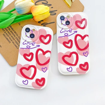 Чехол для телефона с Граффити Love Heart Мягкая Защитная Крышка Объектива Симпатичного Розового Цвета Для iPhone 15 14 13 12 11 Pro Max 6S 7 8 Plus XS Max X XR - Изображение 2  