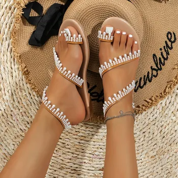 Женские сандалии в богемном стиле, новые летние римские сандалии ручной работы, расшитые бисером, женские пляжные сандалии для отдыха на море Zapatos Mujer - Изображение 2  