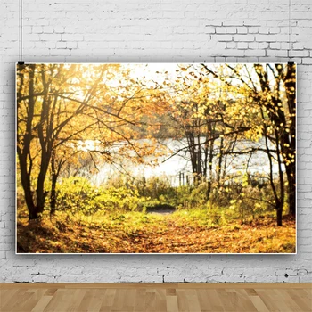 Фон для фотосъемки в осеннем лесу Laeacco, вид на озеро с кленовым листом, фон для семейной детской фотографии, плакат для фотостудии на открытом воздухе - Изображение 2  