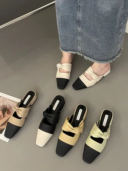 Женская обувь, тапочки, уличная обувь на толстом каблуке с квадратным носком, весна-лето и осень 2023, новая обувь Muller с узлами и сращиванием - Изображение 2  