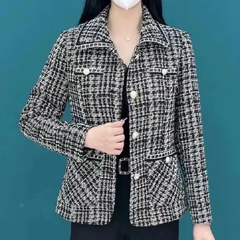 2024 Новая демисезонная короткая куртка с воротником-лацканом для женщин среднего возраста, модное верхнее пальто: Однобортный повседневный костюм, пальто - Изображение 2  