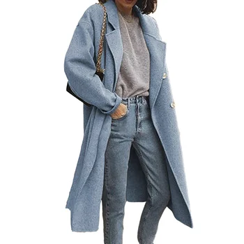 Осенне-зимнее новое пальто из женской двубортной ткани, пальто в модном стиле - Изображение 2  