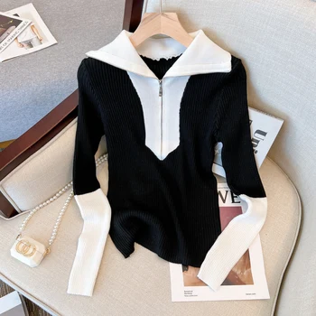 Черный Серый Белый Милый Корейский стиль Harajuku Весна Осень Зима Вязаный винтажный пуловер Модные женские свитера 2022 Женский - Изображение 2  