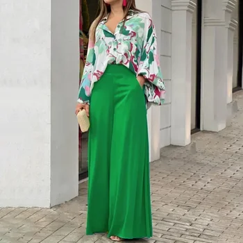 2024 Женская блузка с принтом в стиле INS и модные повседневные брюки Комплект из двух предметов Женская одежда больших размеров Женская весенняя одежда - Изображение 2  