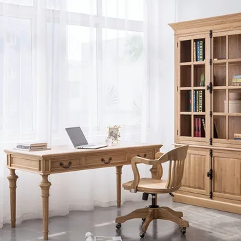 Офисный стол из трех предметов в деревенском стиле из дуба, оригинальный деревянный компьютер, простое письмо, чтение - Изображение 2  