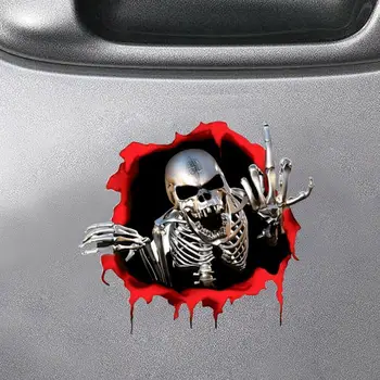 Светоотражающая металлическая наклейка с черепом, скелет, череп с ужасом, скелет, украшение автомобиля на Хэллоуин, индивидуальные наклейки 15 * 14 см - Изображение 2  
