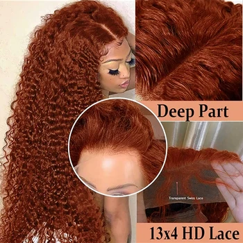 13x4 Красновато-коричневый Кружевной Фронтальный парик из человеческих волос с глубокой волной, предварительно Выщипанный без клея, 13x6 Hd Кружевные Волнистые парики с водной волной для женщин - Изображение 2  