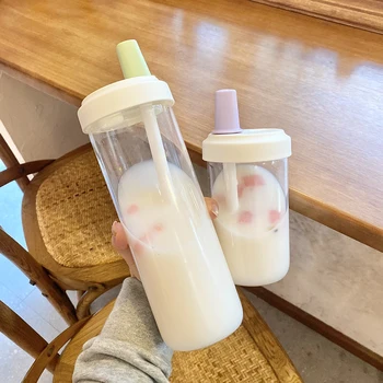 Большая емкость Kawaii Pearl Чай с молоком Соломинка Стеклянная Бутылка для Воды Женская Студенческая Портативная Пластиковая Чашка для напитков Juice Boba Milk Tea - Изображение 2  