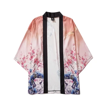 Bebovizi Повседневная Винтажная Розовая женская одежда с принтом, Традиционные Кимоно, модная мужская пляжная одежда Юката в японском азиатском стиле - Изображение 2  