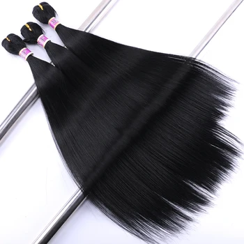 Шелковистые прямые синтетические пучки волос из длинных прямых волокон, Цвет черный, наращивание волос для косплея для чернокожих женщин - Изображение 2  