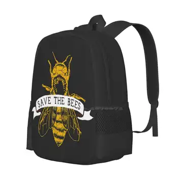 Спасите пчел! (Темный ) Школьная сумка Рюкзак большой емкости для ноутбука Веганство Права животных Этичные животные Медоносная пчела Здоровое питание - Изображение 2  