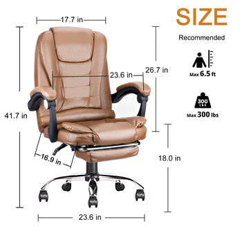 Офисное вращающееся кресло, Эргономичное Игровое кресло для руководителя, Компьютерное кресло с подставкой для ног, Высокая спинка, Регулируемая по высоте и углу наклона, Черный/ Кофейный /Янтарный - Изображение 2  