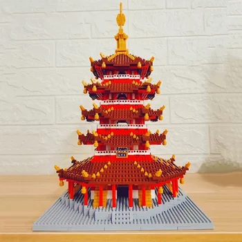Lezi 8023 World Architecture Башня Лейфенг, Пагода на Западном озере, павильон, Мини-алмазные блоки, Кирпичи, Строительная игрушка для детей Без коробки - Изображение 2  
